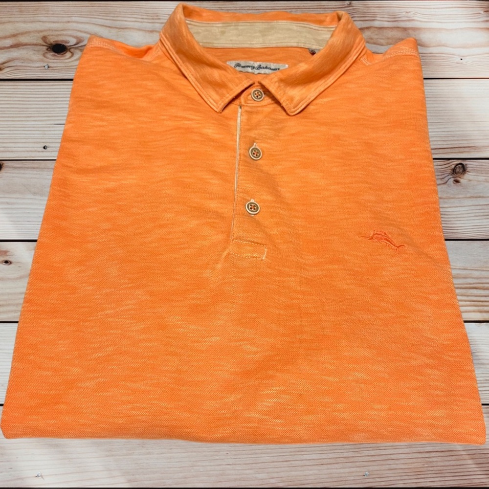 Tommy Bahama Mens Orange With a Tan Trim Polo Extremely Soft Size XXL